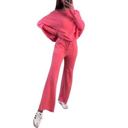 Women Pant Set Two Piece Sets Tracksuit Round Neck Sweatshirts Jogger Lace Up Elastic Waist Long Pants Sport Loose Matching Sets.