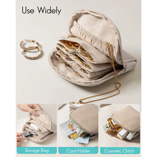 Tassel Jewelry Packing Bag PU Leather Rings Necklace Mini Cosmetic Bag Large Capacity Organizer Jewelry Storage Case Travel.