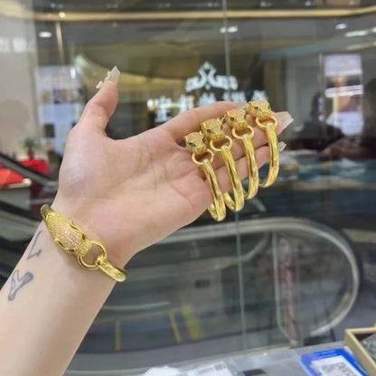 Real 18k Gold Leopard Bracelet for Woman Party Banquet Boutique Jewelry AU750 18K No Demolding Solid Bracelet Trend.