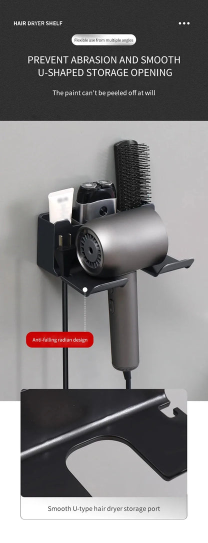 An der Wand montiertes, nicht perforiertes Haartrockner-Lagerregal. Aufbewahrungs- und Platzierungsregal für Badezimmer-Haartrockner. Multifunktionales Lagerregal