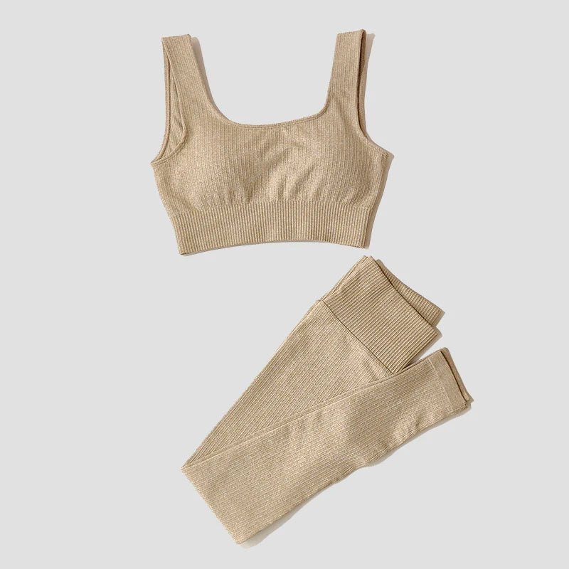 Women's Sportswear Yoga Set Workout Clothes Athletic Wear Sports Gym Legging Seamless Fitness Bra Crop Top Long Sleeve Yoga Suit