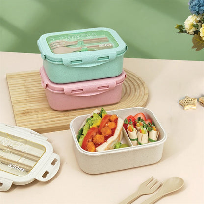 850ml Divided Lunch Box Portable Large Capacity Microwae Bento Box with Fork and Spoon Food Storage Container for School Camping.