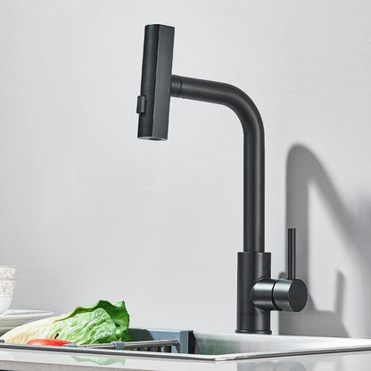 Black/Gray/Silver Pull-Out Kitchen Faucet Three Water Stream Sprayer Stainless Steel Hot and Cold Water Mixing Faucet Countertop
