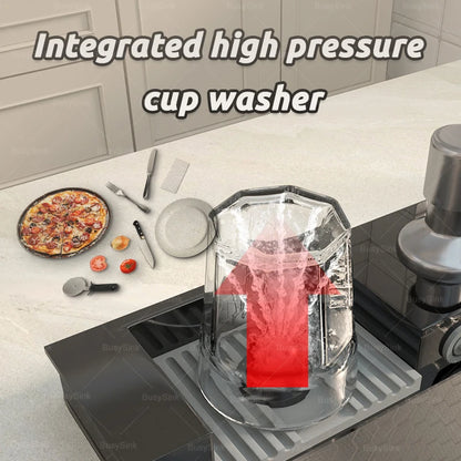 Stainless Steel Kitchen Sink With Waterfall Cup Washer Knife Rack Embossed Extra Large Single Slot Apartment Left Side Drainage