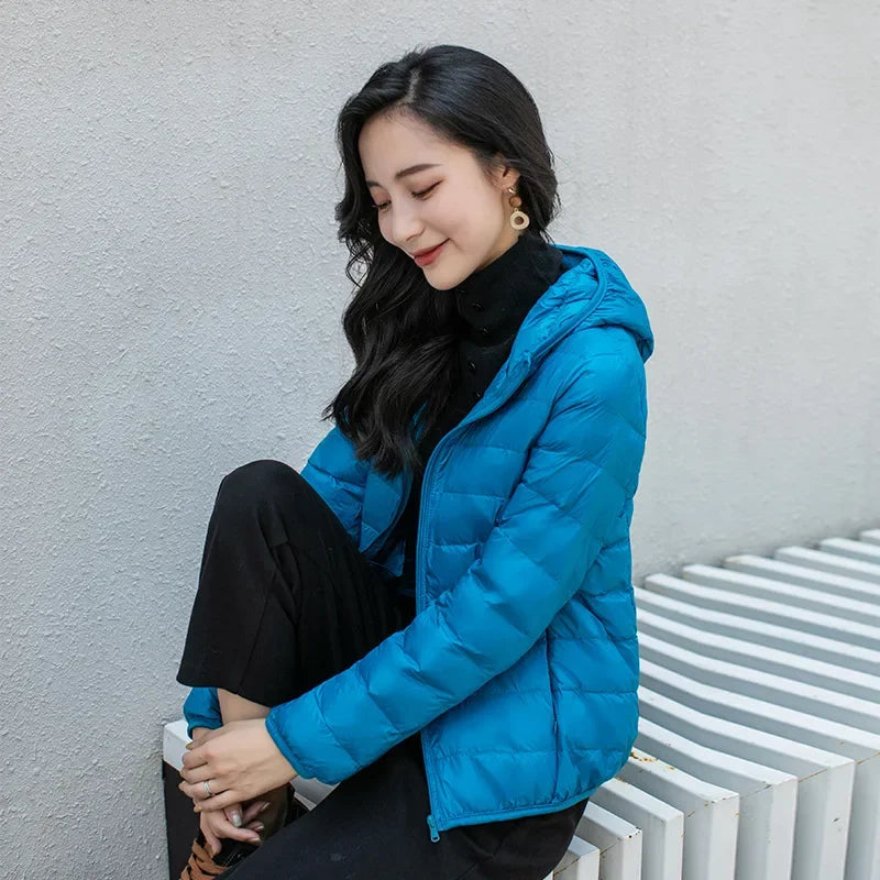 Winter Women's Light Down Hooded Jacket,Red Blue Khaki Green Available,European Size S-XXL,Women Coats