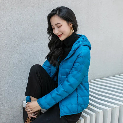 Winter Women's Light Down Hooded Jacket,Red Blue Khaki Green Available,European Size S-XXL,Women Coats