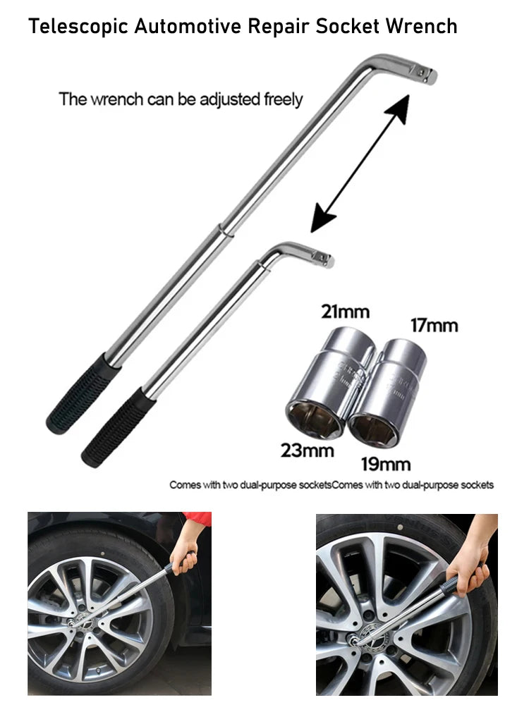 Teleskop-Radschlüssel, Schraubenschlüssel, Radschlüssel mit Steckschlüssel, Autoreparaturwerkzeuge, 17/19, 21/23 mm