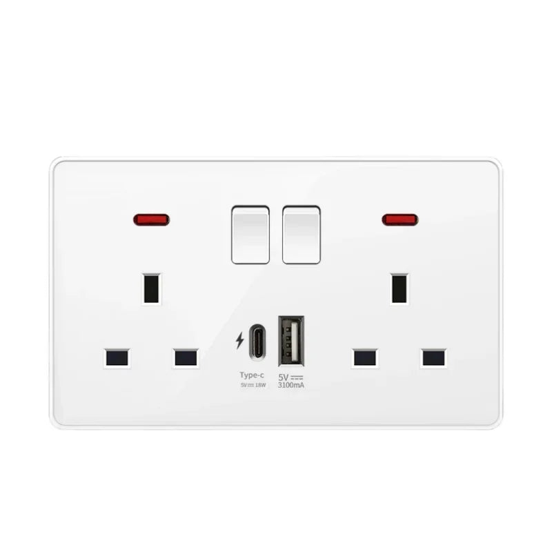 18 W Typ-C-Stecker, Schnellladung, UK 13 A USB-Wandsteckdose, Steckdose mit 3,1 A USB C, universelles Dual-5-Pin-Steckdosenpanel