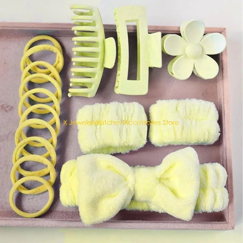 31KD Bowknot Dye Headband Set with Wristbands Hair Clip and Hair Rings Accessory.