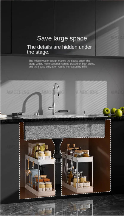 Original-Finish, spülmaschinenkompatibles SUS304-Edelstahl-Küchenspüle mit großer Einzelschüssel und Unterbau