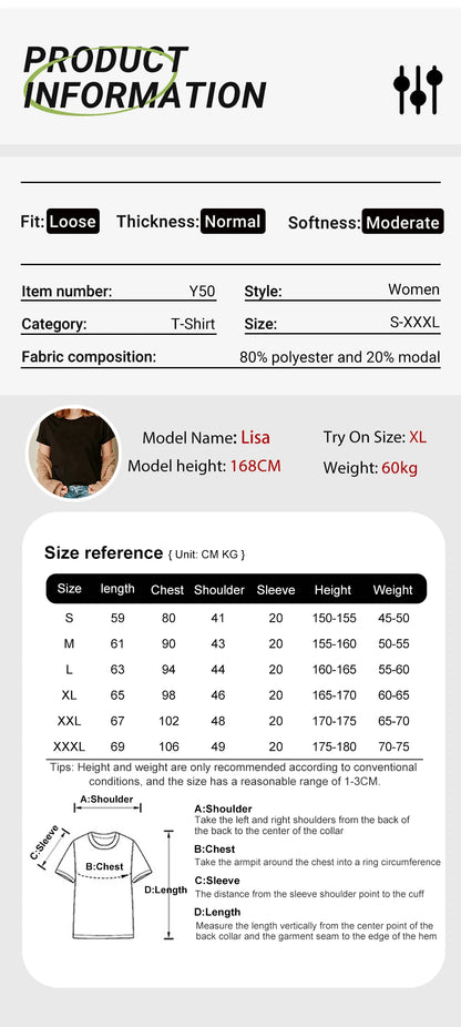 Solid Color Women T Shirts Comfortable Summer Tee Shirt All-Match Multicolor Streetwear Loose Hip Hop Short Sleeve For Female.