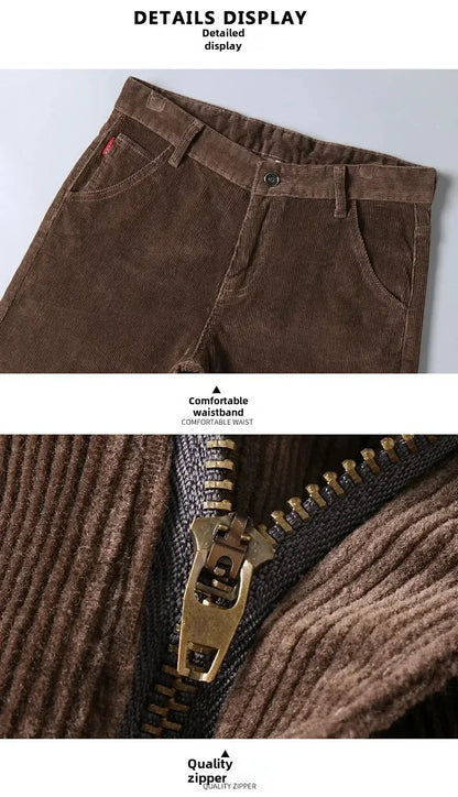 2025 Spring Autumn Men's Corduroy Casual Pants Straight Leg Loose Fit Youth Winter Thick Warm Velvet Long Pants for Men Trousers