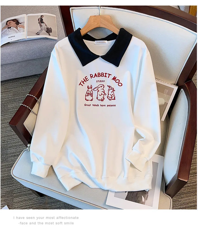 175kg plus size Damen büste Frühling Herbst lose besticktes Sweatshirt schwarz weiß groß 5xl 6xl 7xl 8xl 9xl.