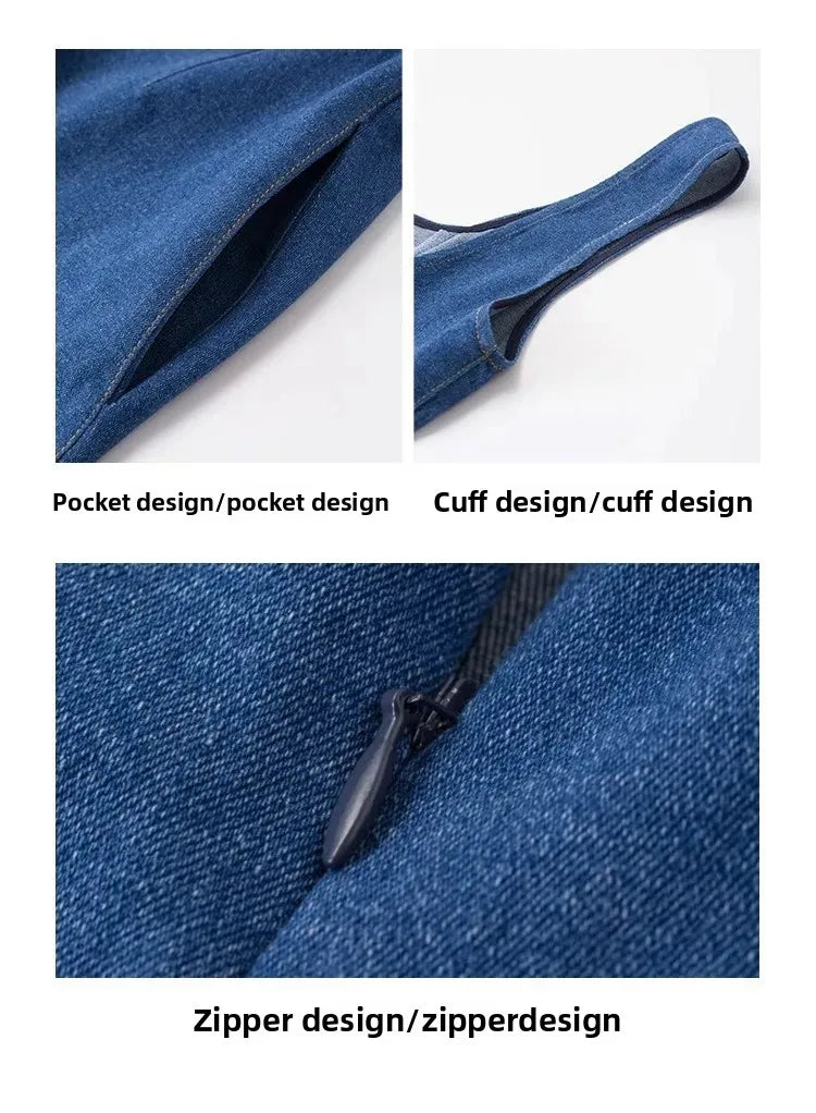 Blue Mist Love Französisches Jeanskleid für Damen, Sommer, einzigartiges Design, Taille, Cinching-Riemen, langes Kleid, elegante blaue Polyesterfaser.