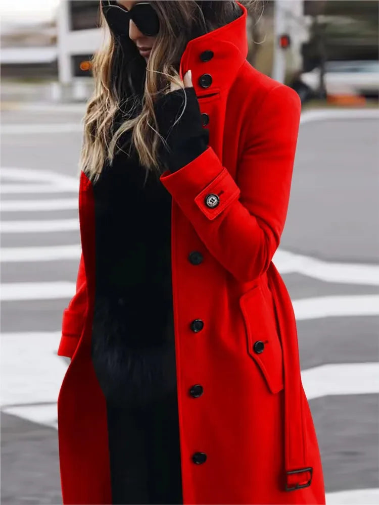 Winter drehen-unten Neck Woolen Jacke Mantel Outer Frauen Fashion Solid Langarm Einreiher Lose Wolle Mäntel Streetwear.