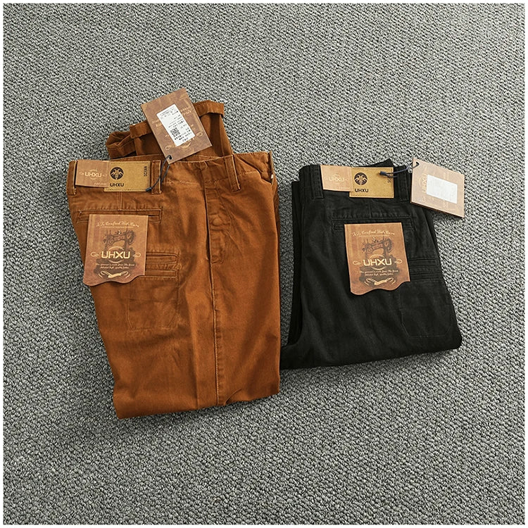 Spring And Autumn New American Retro 100% Cotton Multi-pocketed Washed Old Straight Casual Pants Loose Fashion Cargo Trousers.