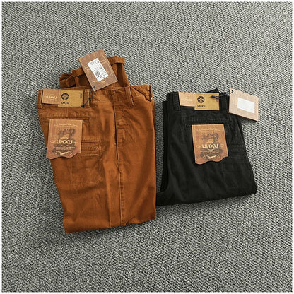 Spring And Autumn New American Retro 100% Cotton Multi-pocketed Washed Old Straight Casual Pants Loose Fashion Cargo Trousers.