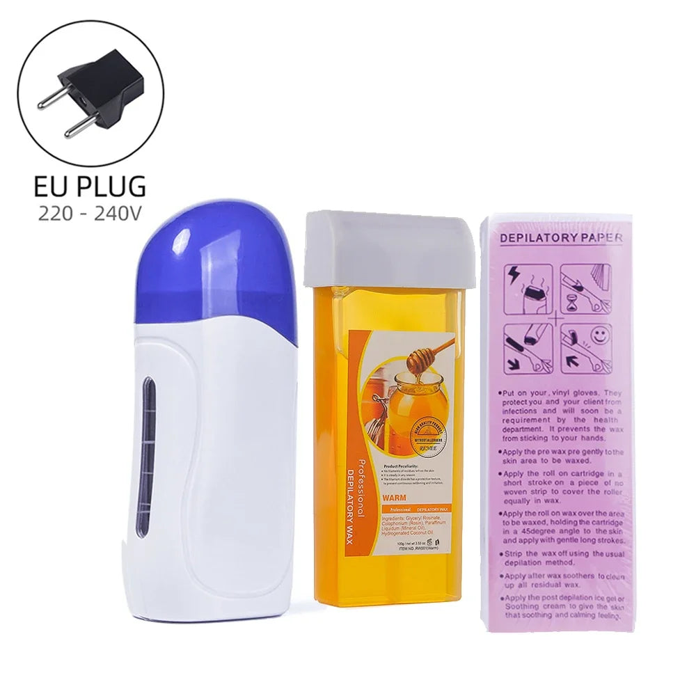 Honey Epilatory Waxing Kit Depilatory Roll on Wax Heater Machine with Refillable Wax Cream&100PCS Waxing Papers For Hair Removal.