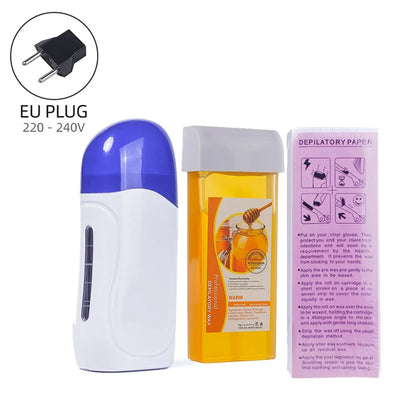 Honey Epilatory Waxing Kit Depilatory Roll on Wax Heater Machine with Refillable Wax Cream&100PCS Waxing Papers For Hair Removal.