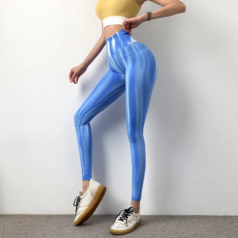 New Women Tie dye High Waist Legging Push Up Scrunch Gym Sports Yoga Pants Elastic Soft Tights Workout Booty Leggins Nylon