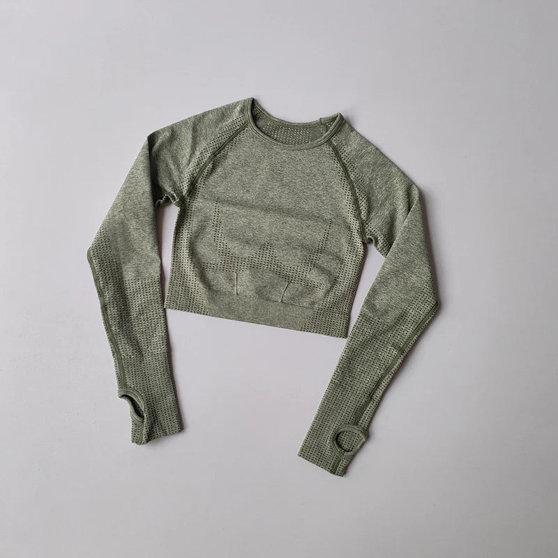 Women's Shirt Seamless Crop Top Fitness Shirts Long Sleeve Sports Top Woman Yoga Tops Activewear With Thumb Hole Sportswear.