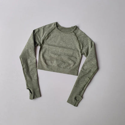 Women's Shirt Seamless Crop Top Fitness Shirts Long Sleeve Sports Top Woman Yoga Tops Activewear With Thumb Hole Sportswear.