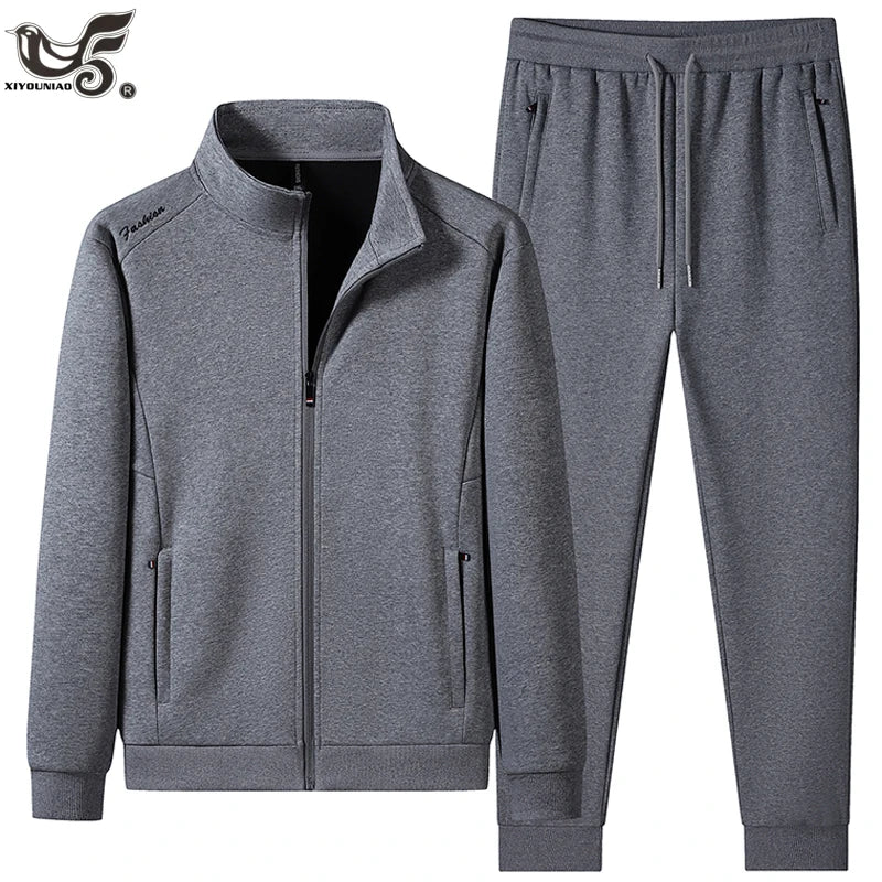 Plus Size 6XL 7XL Men's Sportswear Casual Cotton Tracksuits Men Sets Outwear Jacket+Sweatpant Joggers Running Winter Sports Suit.