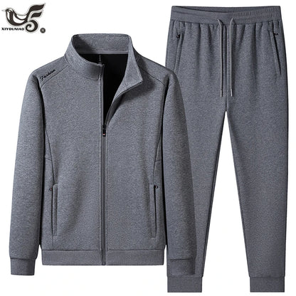 Plus Size 6XL 7XL Men's Sportswear Casual Cotton Tracksuits Men Sets Outwear Jacket+Sweatpant Joggers Running Winter Sports Suit.