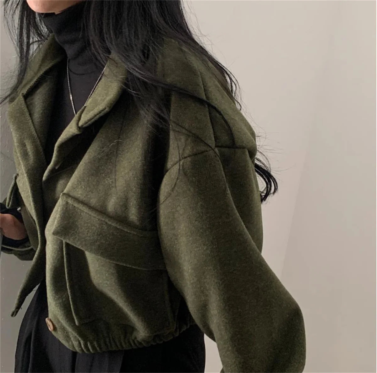 Korean Fashion Herbst Winter Mantel Frauen Neue In Stehen Neck Feste Taste Lose Jacke Dame Casual Straße Outwear Vintage Kleidung.