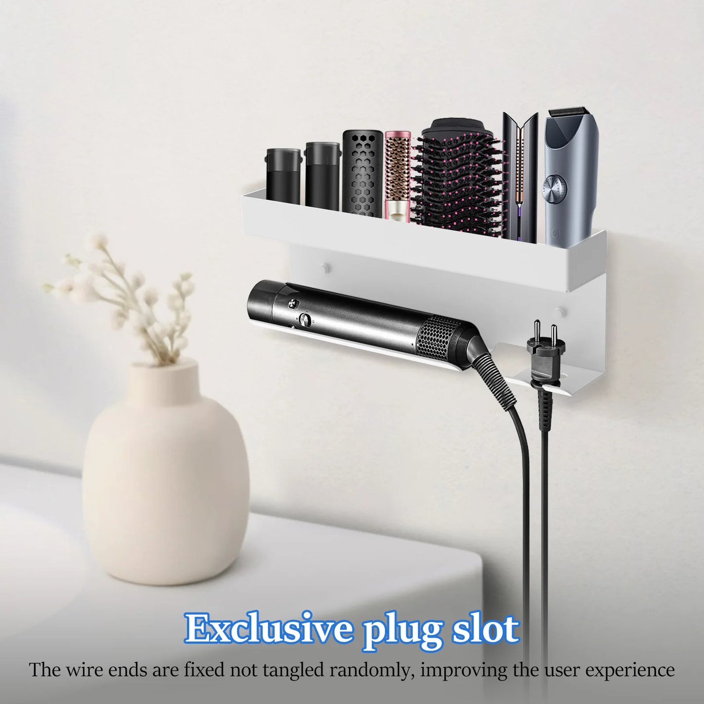 Haartrockner-Halter, Wandmontage, Aufbewahrungsregal, Dyson Airwrap-Halter mit speziellem Steckerschlitz, Haarpflege-Werkzeug, Badezimmer-Organizer