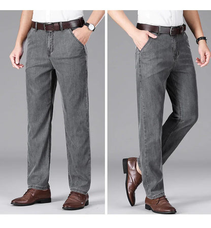 Business Lyocell Jeans Men Summer New Thin Fashion Straight Breathable Brand Pants Male Slim Comfortable  Denim Trousers.