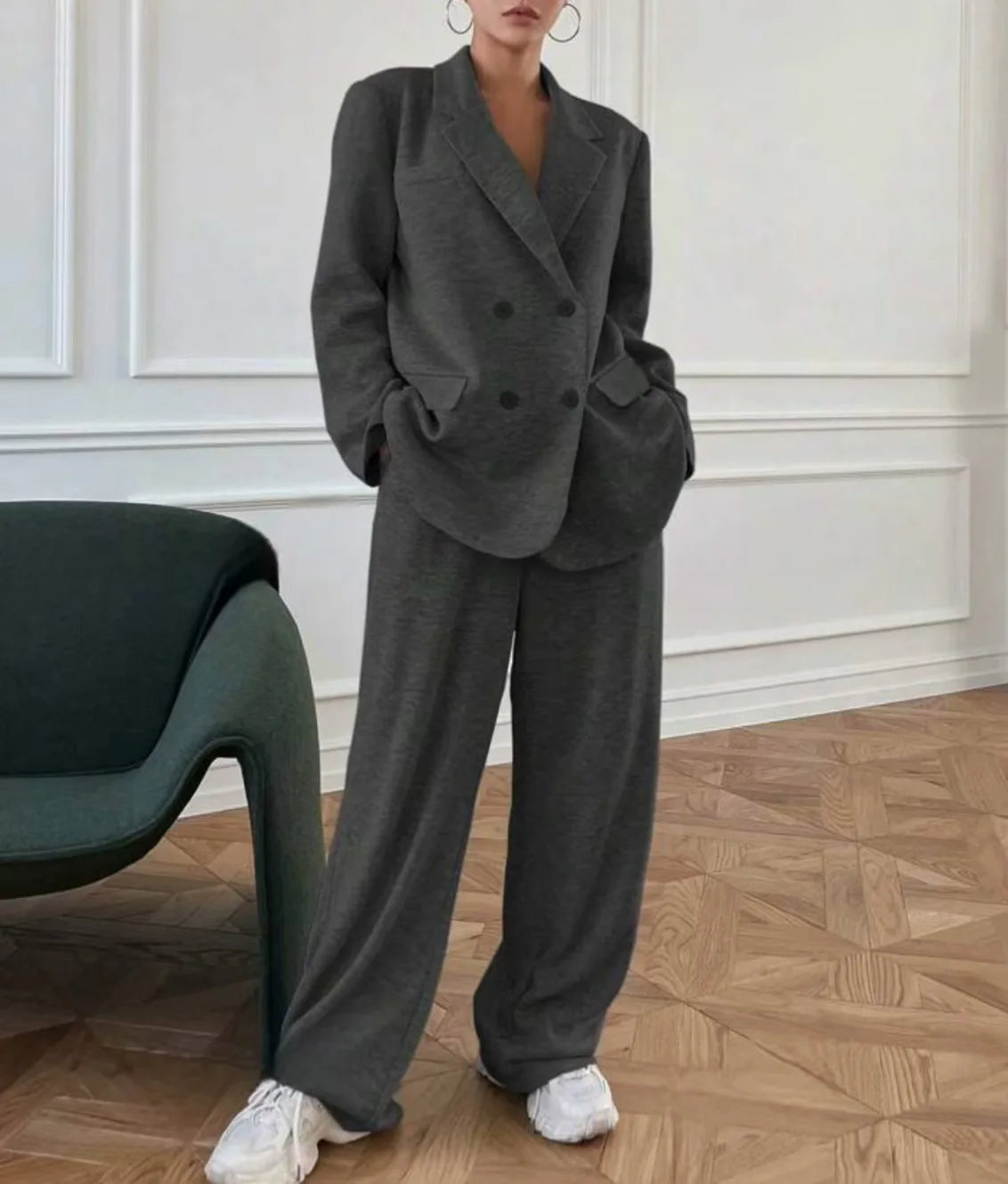 2025 New Women's Solid Color 2-piece Long Sleeve Sports Jacket And High Waist Pants Office Women's Set.