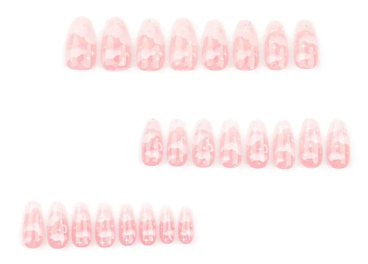 24Pcs Pink Cloud Sweet Star Moon Acrylic Nails Press on Almond Wearable Full Cover False Nails Art Tips Fingernail Beauty.