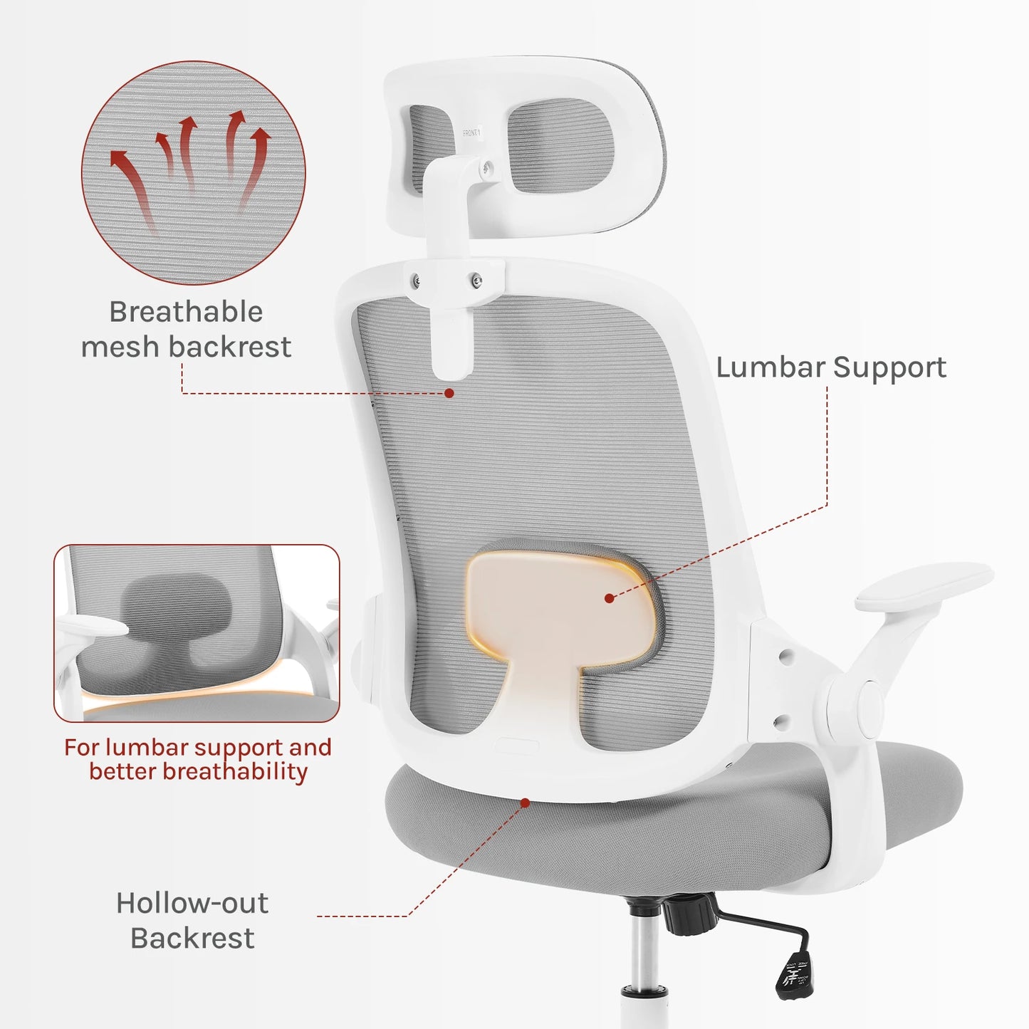 WOLTU Ergonomischer Netz-Bürostuhl, anhebbarer Gaming-Stuhl mit Kopfstütze, verstellbare Lordosenstütze, drehbarer Computerstuhl mit hoher Rückenlehne