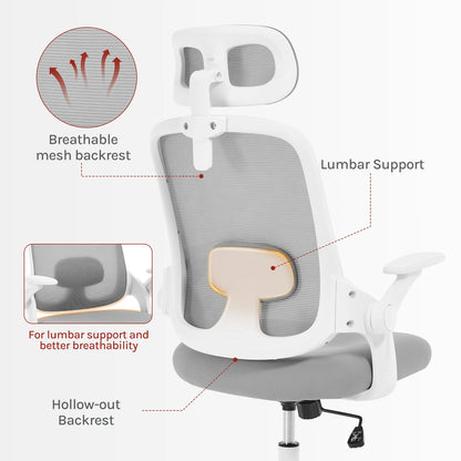 WOLTU Ergonomischer Netz-Bürostuhl, anhebbarer Gaming-Stuhl mit Kopfstütze, verstellbare Lordosenstütze, drehbarer Computerstuhl mit hoher Rückenlehne