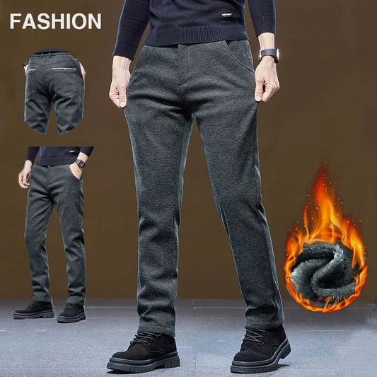 Men's Winter Velvet Casual Pants Thickened Warm Slim Fit Comfortable Solid Color Trousers Korean Fleece  Fashion Outdoor Jogging.