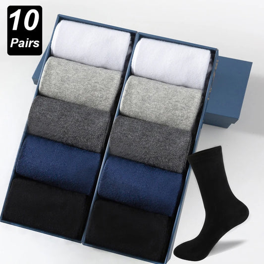10Pairs/Lot Men Combed Cotton Socks Black Casual Business Breathable High Quality Man Sock New For Male Plus Size EU38-48.