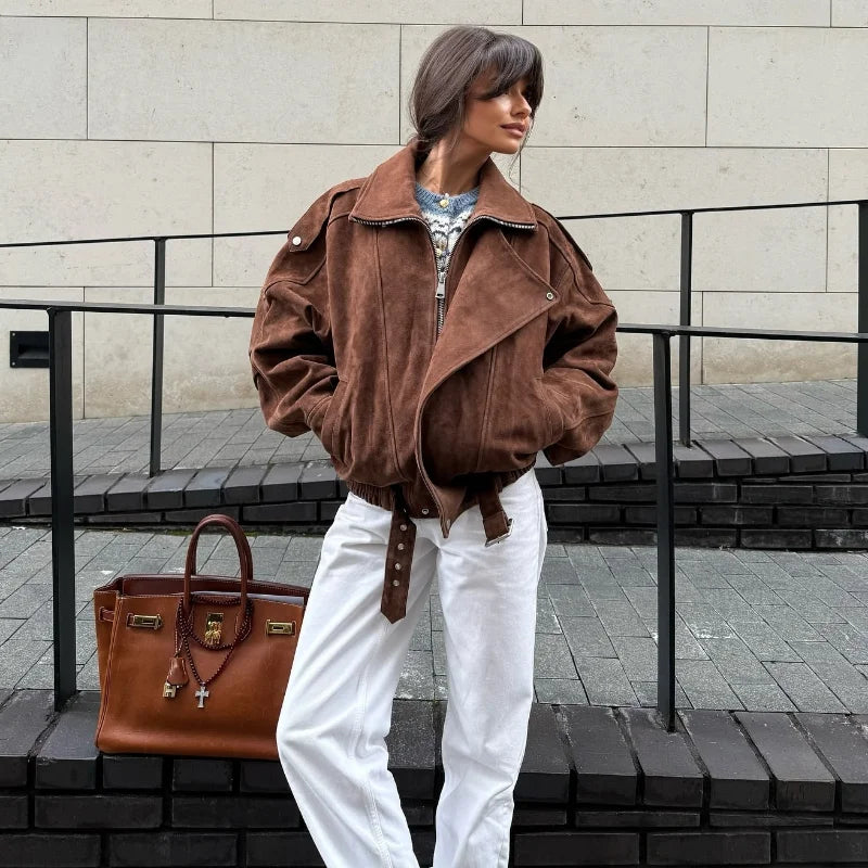 Retro-Jacke, modisch, Frühling und Herbst, lässig, lockere Tasche, langärmelig, trendig, cool, vielseitig, hochwertige Damen-Kurzjacke.