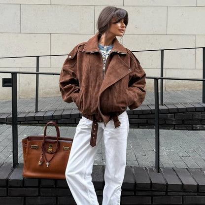 Retro-Jacke, modisch, Frühling und Herbst, lässig, lockere Tasche, langärmelig, trendig, cool, vielseitig, hochwertige Damen-Kurzjacke.