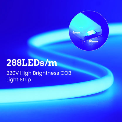 220V COB LED Light Strip Waterproof With EU Plug Red/Blue/Pink/Green Home Outdoor Garden Lighting Flex Silicone Tube Neon Lamp.