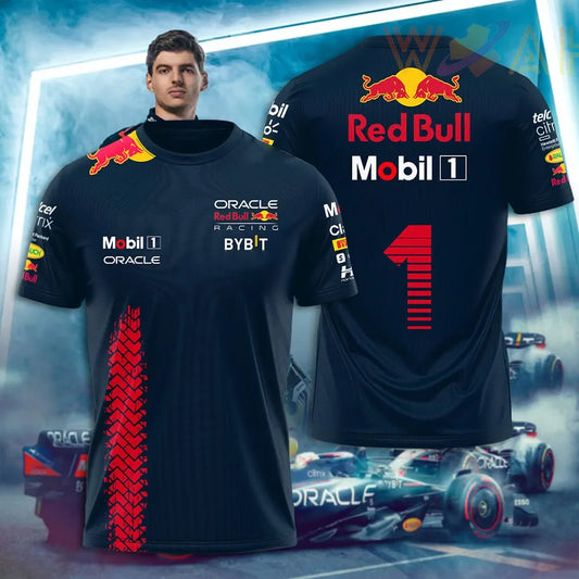 2025 New Red Bull Print Hot Selling Outdoor Running Sports T-shirt Men's Summer Racing Suit Red Bull Brand Cycling Training Suit.