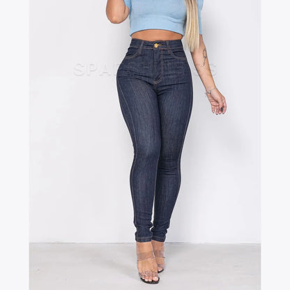 Women's Elastic Pencil Pants 2024 High Waisted Casual Trousers Slimming Streetwear Female Push Up Fashion Skinny Denim Jeans.