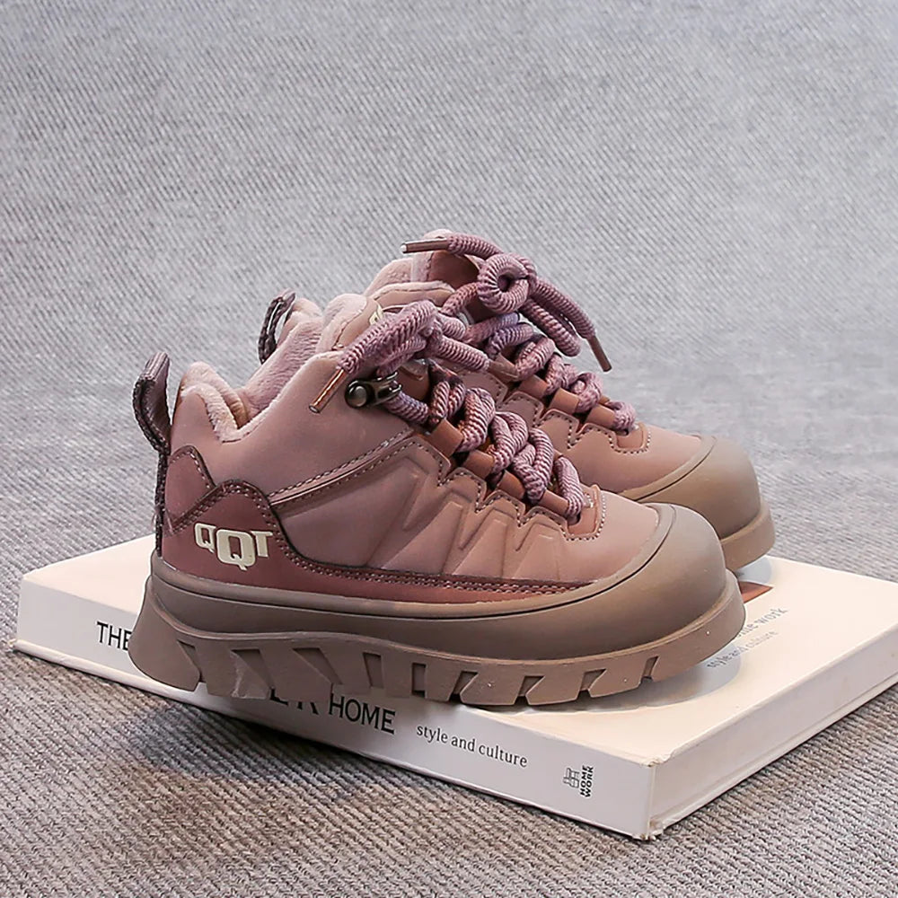 Winter Plush Boots For Children PU Leather Waterproof Boy's Warm Cotton Shoes Thick Warm Platform Teenager Kid's Snow Boots.