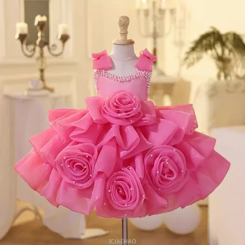 2025 Prinzessinnenkleid zum ersten Geburtstag für Mädchen, neue Hochzeit, Blumenmädchen, Klavieraufführung, Host-Kleid, Party-Kleidung, Outfits, passendes Bankett.