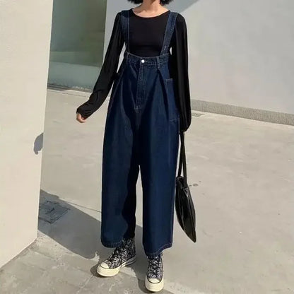 Jumpsuits Women High Waist Loose Denim Fall New BF Harajuku Straight Wide Leg Slim Trousers All-match Korean Style Trendy Chic.
