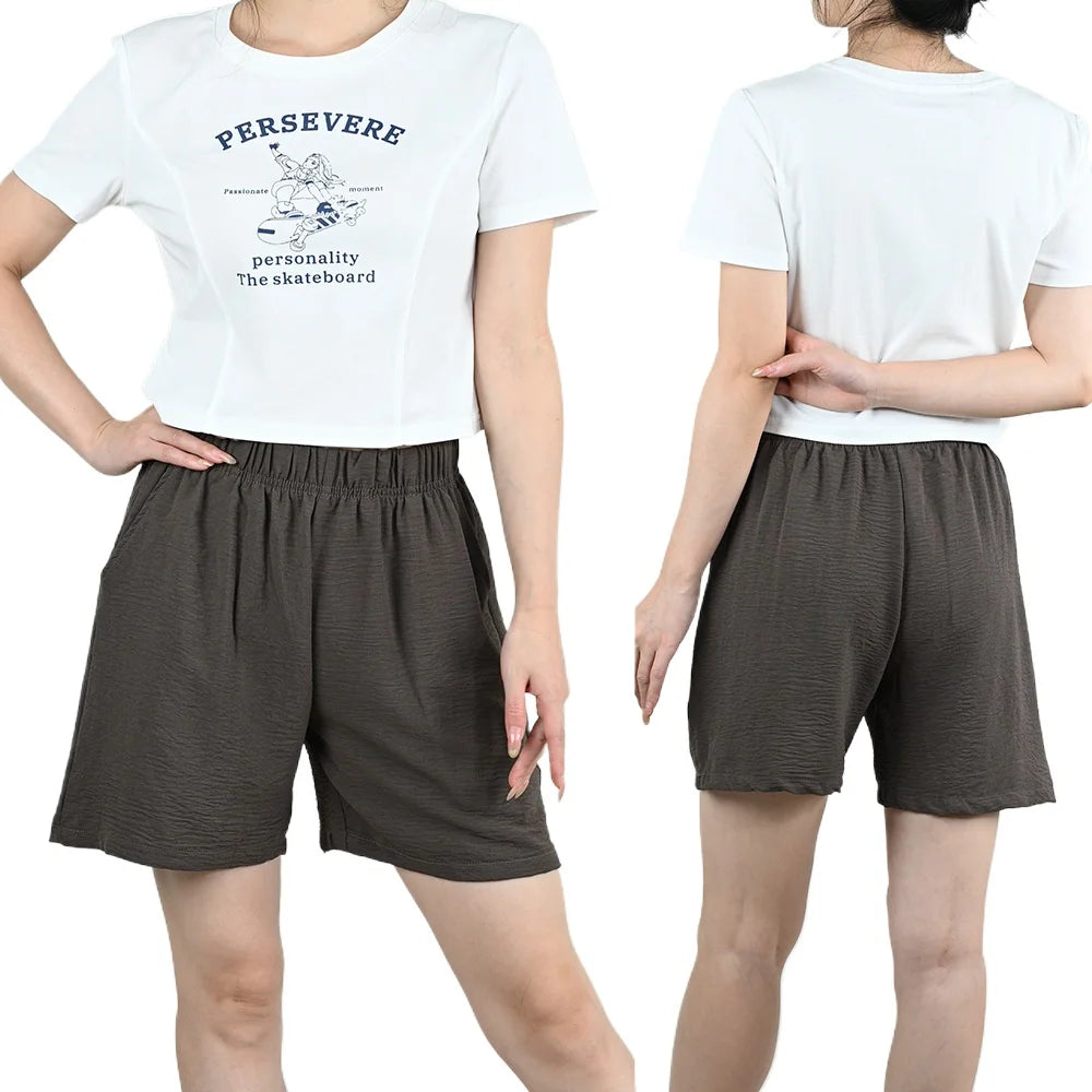 Summer Women Wide-leg Shorts Lady Elastic High Waist Loose Casual Hot Pants Female Large Size Beach Shorts Girls Cargo Trousers.