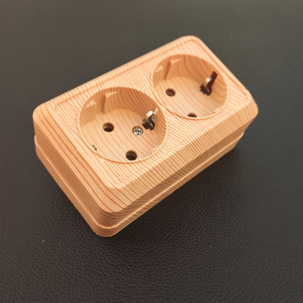 WESA Holz-Wandsteckdose, EU-Standard, Steckdose, Vintage-Imitation, Holzfarbe, Steckdose, flammhemmender Kunststoff