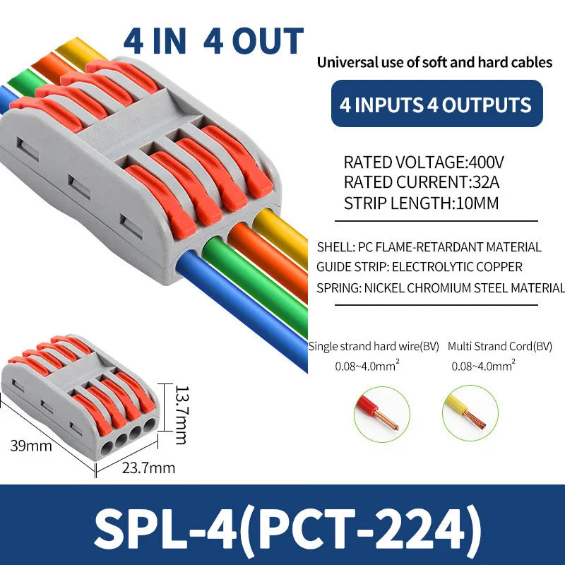 1 In Multiple Out Quick Wiring Connector Universal Splitter Wiring Cable Push In Terminal Block Universal Fast Wiring SPL 222 23