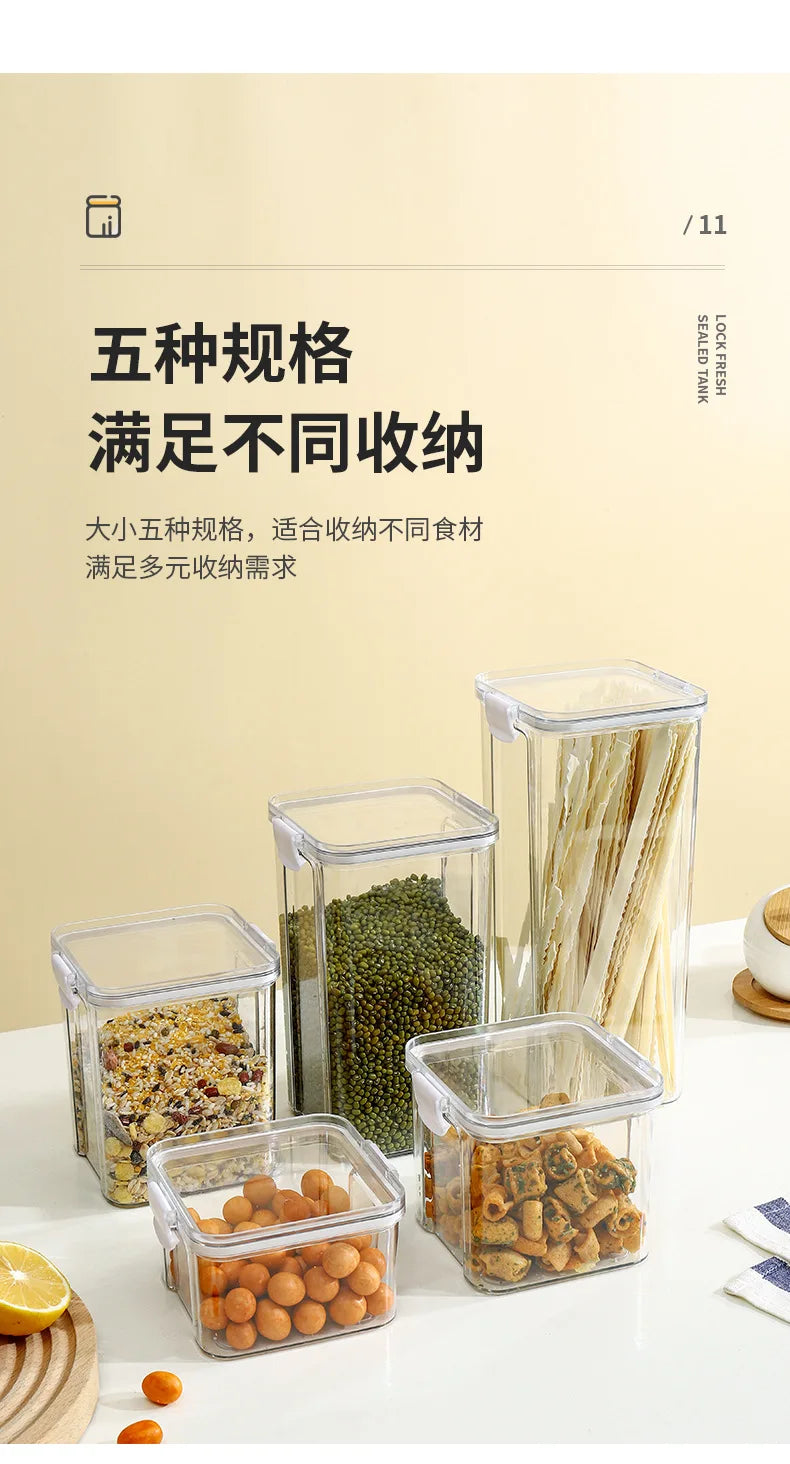 Food Box Storage Container With Airtight Lid Condiment Organizer Plastic Dispenser Jar Hermetic Kitchen Cereal Snack Spaghetti