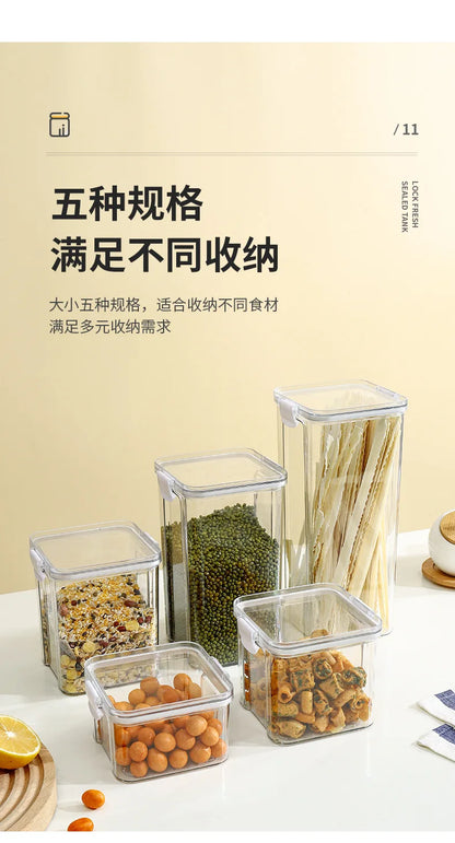 Food Box Storage Container With Airtight Lid Condiment Organizer Plastic Dispenser Jar Hermetic Kitchen Cereal Snack Spaghetti
